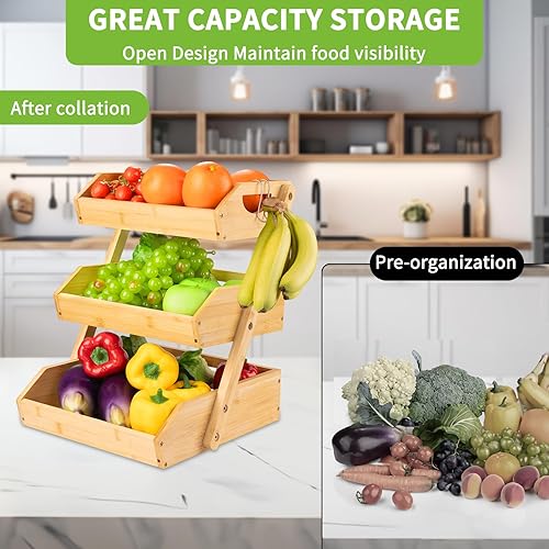 HDCORBETTS Corbeille à fruits en bambou à 3 étages amovible - Panier de service - Corbeille à fruits et support de présentation pour collations - Parfait pour les fruits, les légumes, les collations, - Nail Gallerys