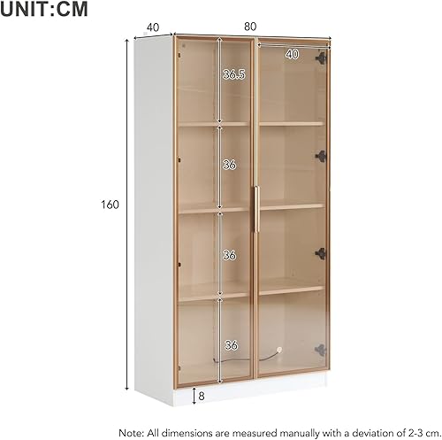 KOMHTOM Vitrine en Verre avec LED Vitrine pour Collection avec 2 Portes et séparateurs réglables, bibliothèque Meuble de Rangement pour Salon Chambre à Coucher Couloir (A) - Nail Gallerys
