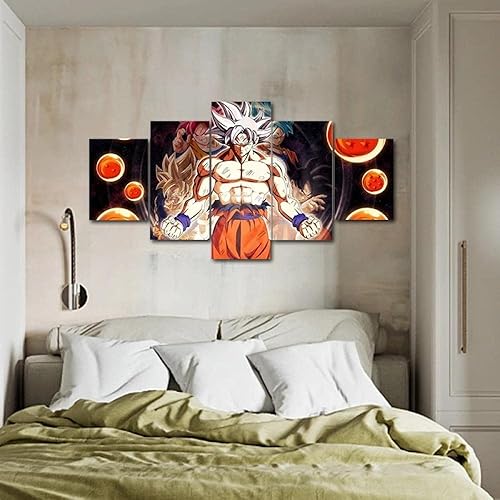 Wondbeau Impression sur Toile Cinq Tableaux Consécutifs Décoration De Maison Moderne Peinture 5 Panneaux Abstraits Modulaire Poster avec Cadre S/75cm×40cm Dragon Ball Anime,Super Saiyan - Nail Gallerys