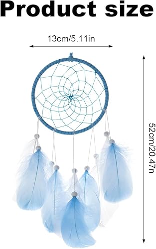 AAED 1 Pièces Attrape Reve,Capteur de Rêves avec Plumes,Dreamcatcher Indien avec à Perles,Cercle Attrape Reve 13x52CM,pour Décoration Chambre,Décoration Murale (Bleu) - Nail Gallerys