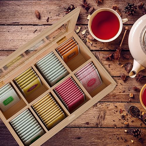 Relaxdays Boîte à thé, 8 Compartiments, en Bambou, fenêtre Transparente en Acrylique, HLP 10,5 x 32 x 20 cm, Nature - Nail Gallerys