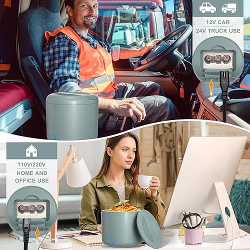 Vabaso Boîte à déjeuner électrique pour adulte - 100 W - 1,2 l - Portable - Chauffante - Avec couverts et sac à déjeuner isotherme - 12 24 230 V - 3 en 1 - Chauffage alimentaire - Pour voiture, camion - Nail Gallerys
