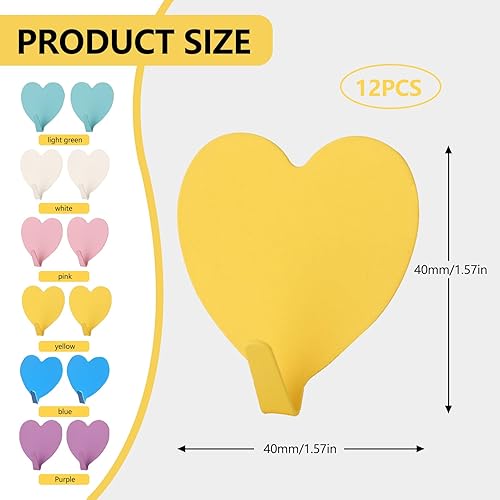 12 Pièces Crochet Adhésif, Crochets Adhésifs Muraux en Forme de Cœur, Crochet Adhésif Mural Sans Percage en Acier Inoxydable, Puissant pour Salle de Bain, Cuisine, Bureau, Accroche Serviette et Clé - Nail Gallerys