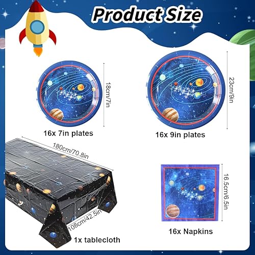 PIUMOJ Vaisselle de Fête Espace, Vaisselle Anniversaire Galaxie Planète, Kit Vaisselle Espace, Assiettes, Serviettes, Nappes, Décoration Anniversaire Thème Espace pour Enfant Garcons, 16 Invités - Nail Gallerys