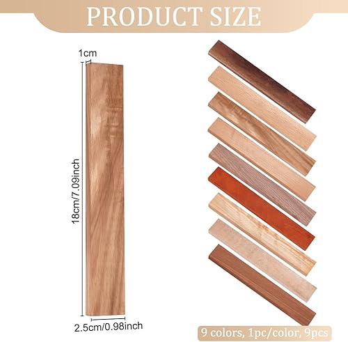 OLYCRAFT 9 Pcs 9 Couleurs Ébauches de Stylo en Bois Kit d'ébauches de stylos Exotiques Bois de Cerisier Padauk Noir Noyer Banc Matériel de Bricolage en Bois pour épingles à Cheveux - 18x2.5x1cm - Nail Gallerys