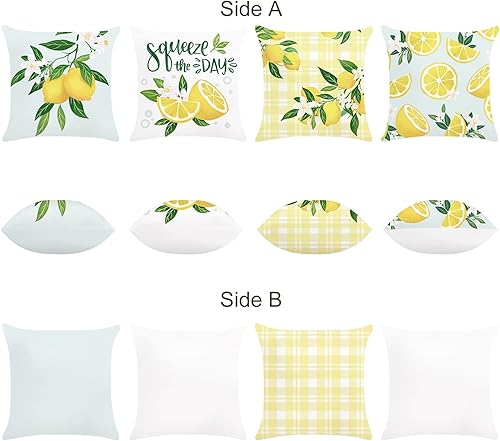 Bonhause Housse de Coussin Citron Fruit Été 45 x 45 cm Ferme Velours Doux Décoratif Taie d'oreiller pour Canapé Salon Chambre Chaise Jardin Maison Décoration 4 Pièces - Nail Gallerys