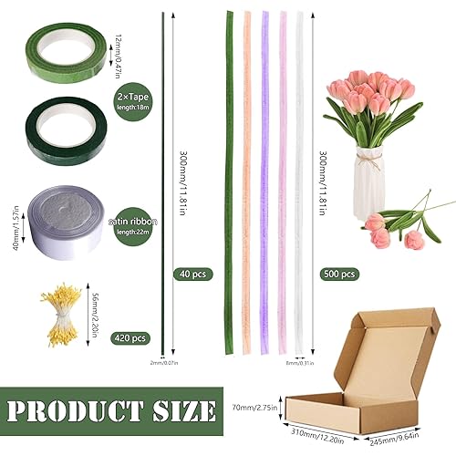 Neikafan Fil Chenille Cure Pipe Fleurs 500 Pièces Kit Bouquet Cure Pipe Chenille Fil Loisirs Creatifs de Fleurs Création Kit avec Floratape et Tige Fleur Artificielle pour l'Artisanat - Nail Gallerys