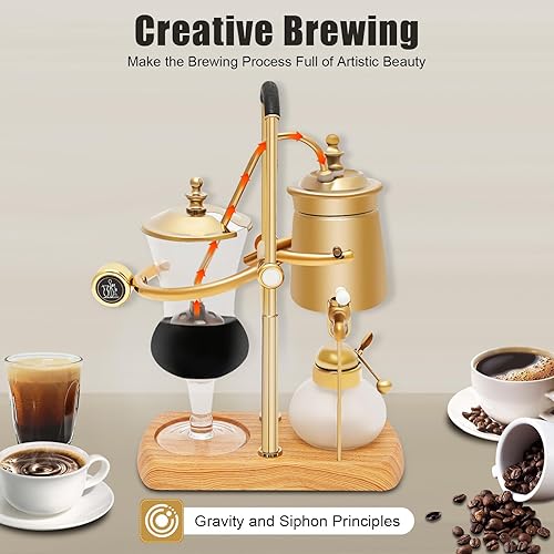 Belgian Belgium Royal Family Balance Siphon Coffee Maker Vacuum Brewing System 400 ml/15 oz Stainless Steel Vintage Siphon Brewer Gold - Nail Gallerys