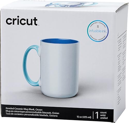 Cricut biseauté en céramique vierge | Océan | 425 ml (15 oz) | 1 x tasse de sublimation à l'encre infusible | Pour une utilisation avec toutes les machines de coupe Cricut - Nail Gallerys