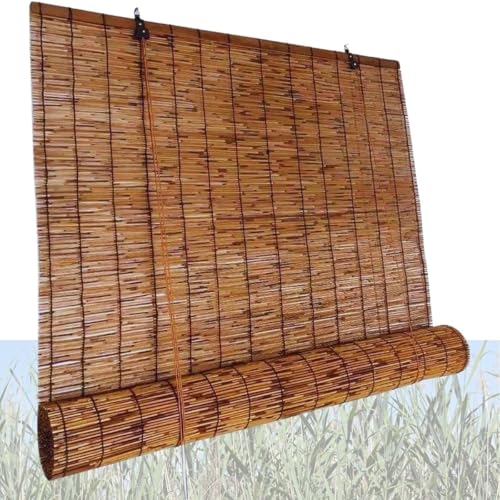 CJBWJM Rideau de Roseau Tissés À La Main, Natural Reed Blinds Roll Up Shade, Store Enrouleur Bambou Sunshade Blackout W:50-180cm pour Extérieur/Intérieur(Carbonization,90x105cm) - Nail Gallerys