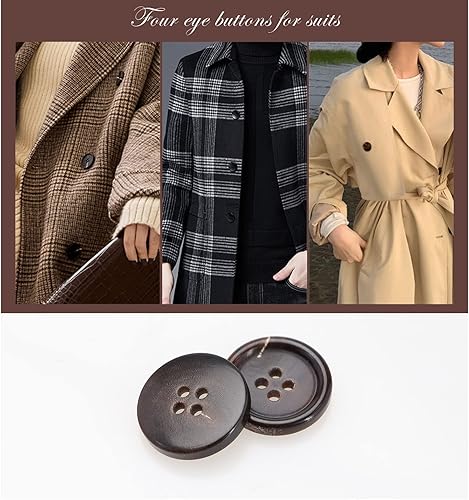 20pcs Bouton Circulaire Naturel 4 Trous Corne de Buffle Attache pour Blazers Costumes Artisanat Lavable Vêtements Décoration 15mm 20mm, Café - Nail Gallerys