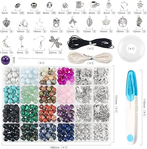 I LOVE MOM Kit Bracelet Perle Pierre Naturelle pour Bijoux,Bracelet de Fabrication Pierre Naturelle kit de Perles Bricolage Artisanat pour Enfant Adulte pour Boucles d'oreilles,pendentifs,colliers - Nail Gallerys