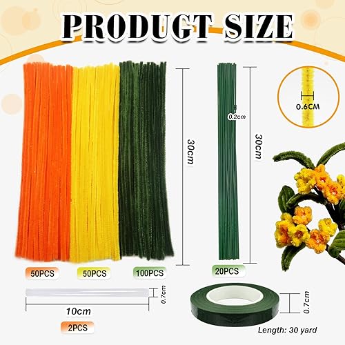 TOAOB 200pcs Tiges de Fils Chenille Cure Pipes Orange Thème avec Fil de Fleurs en Ruban Floral Chenille Stems Pipecleaners pour Bouquets de tulipes Projets D'artisanat et Décorations - Nail Gallerys