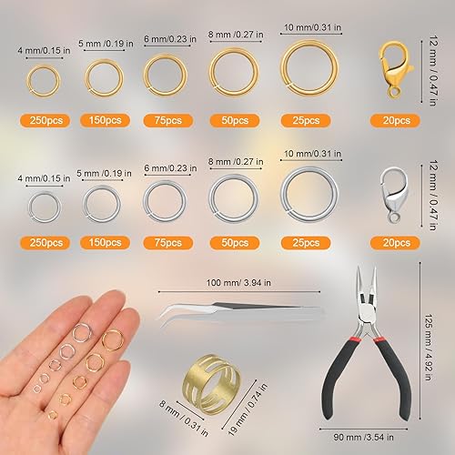 Anneaux de Saut Ouverts, 1143 pcs Bijoux Anneaux Ouverts, Anneaux de Saut Argent et Or Anneaux pour la Fabrication 4/5/6/8/10 mm Anneaux Bijoux avec Boite Homard Fermoirs pour DIY Colliers Bracelets - Nail Gallerys