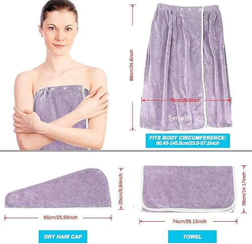 Upkey Serviette de Bain, Chapeau de sèche Cheveux Microfibre Robe de Chambre Séchage Rapide Peignoir de Bain Serviette de Plage Confortable avec Bonnet de Bain et Serviette (Mauve) - Nail Gallerys