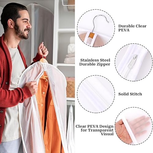 AVRUYPI Housses de Vêtements, Sac de Vêtement, Protection Transparentes Anti-poussière Imperméables avec Zip pour Chemise Costume Manteaux, Matériau PEVA, 60 * 100cm - Nail Gallerys