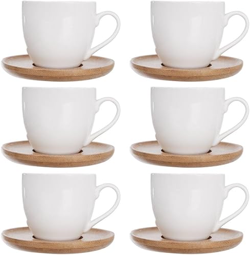 WHITELINE Lot de 6 tasses à café en porcelaine pour 6 personnes avec soucoupes 100 ml Blanc - Nail Gallerys