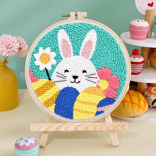 JSRQT Punch Needle Broderie Kit Pâques Lapin Oeufs Broderie Crafts Kit D'aiguilles à Poinçonner pour Adultes Débutants Punch Needle Kit Adulte avec Instructions DIY Kit de Démarrage Punch Needle - Nail Gallerys