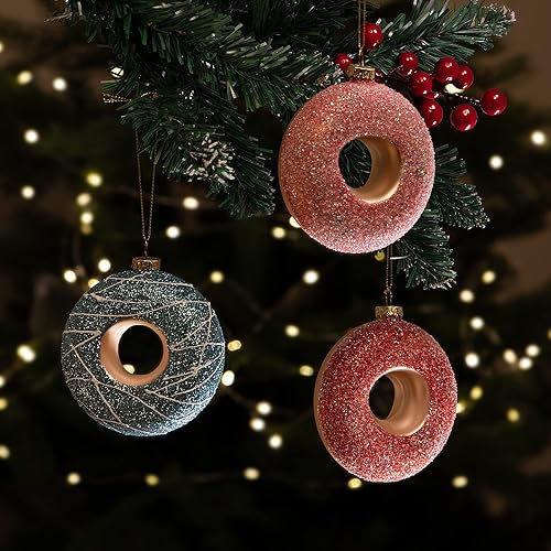 com-four® 3X décorations d'arbre de Noël Premium - Beignets décoratifs en Verre - Boules d'arbre comme décorations de Noël - Pendentifs d'arbre de Noël (3 pièces - Beignet - 3 Couleurs) - Nail Gallerys
