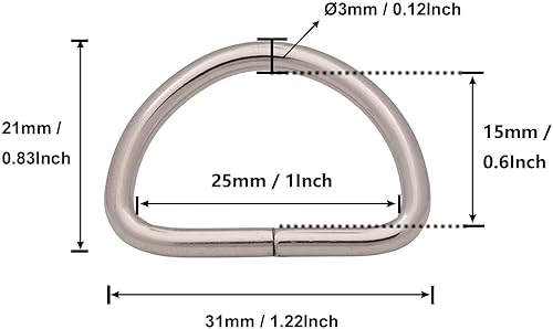 BIKICOCO 2.5 x 1.5 cm Anneaux en D Boucle en Métal pour sac, laisse pour chien, DIY - Nail Gallerys