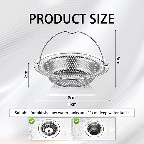 SANGFUN Lot de 2 filtres d'évier de cuisine en acier inoxydable polie, filtre pour évier de cuisine et salle de bain, protection anti-colmatage, facile à nettoyer, argenté - Nail Gallerys
