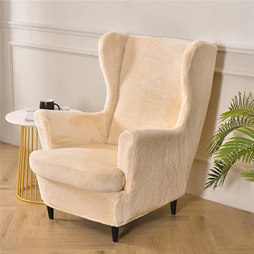 Highdi Housse de Fauteuil à Oreilles Extensible 2 Pièces Couverture de Fauteuil avec Housse de Coussin en T, Housse de Fauteuil pour Salon, Hôtel, Chambre (Fausse Fourrure de Lapin Blanche) - Nail Gallerys