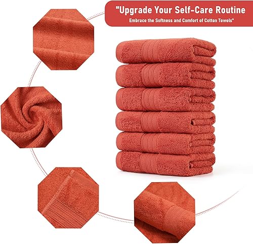 GraceAier Lot de 6 grandes serviettes en coton doux (rouge, 41 x 76 cm) – Utilisation polyvalente pour le bain, les mains, le visage, la salle de sport et le spa (rouge, essuie-mains) - Nail Gallerys