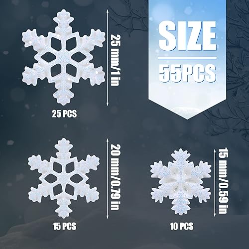 50pcs Décoration de Noël Flocon de Neige en Résine, Flocons de Neige de Noël pour Bricolage Fêtes d'hiver Décoration de la Maison (Blanc, 3 Tailles) - Nail Gallerys