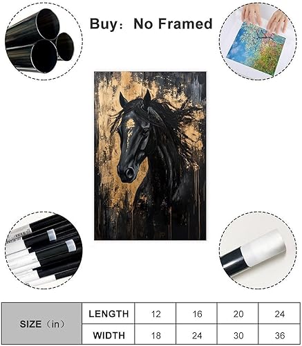 VBQHIR Impression sur toile Cheval noir doré 40 x 60 cm - Nail Gallerys