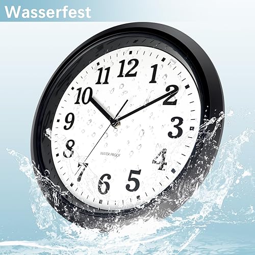 KIZLOC Horloge d'extérieur ronde de 28 cm - Étanche - Résistante aux intempéries - Facile à lire - Silencieuse - Pour extérieur, piscine, balcon, salle de bain - Blanc - Nail Gallerys