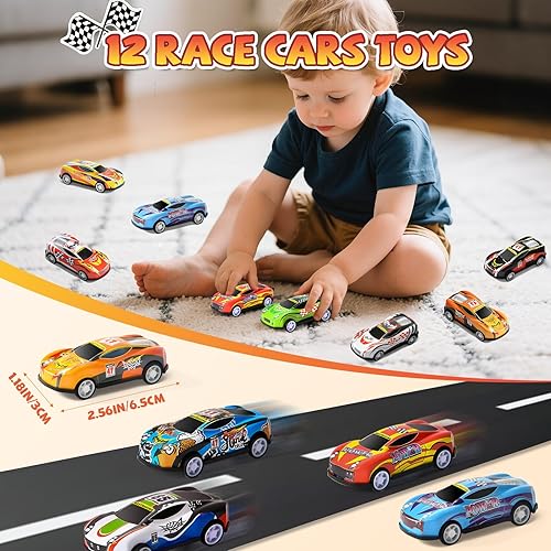 PtyPop 122 Voiture de Course Cadeaux Anniversaire Invités Enfant, Petits Cadeaux Anniversaire avec Mini Voiture Friction, Masque, Porte Clé Bracelet, Courses Pinata Anniversaire Garcon - Nail Gallerys