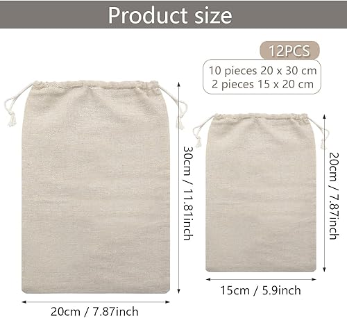 YDHfdc Lot de 12 Sac Coton Sacs en Mousseline 20 x 30 cm Sac Toile de Jute avec Cordon de Serrage pour Stocker de La Nourriture, des Bijoux, des épices, des Emballages Cadeaux - Nail Gallerys