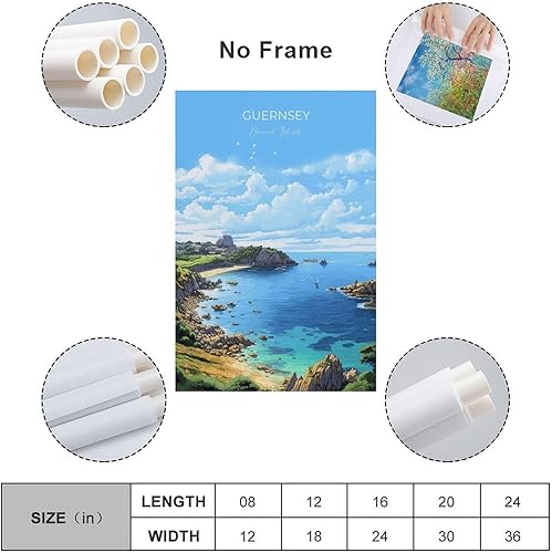 GQVCJSW Poster de voyage de Guernesey, îles Anglo-Normandes sur toile - Décoration murale pour salon, chambre à coucher - 40 x 60 cm - Nail Gallerys