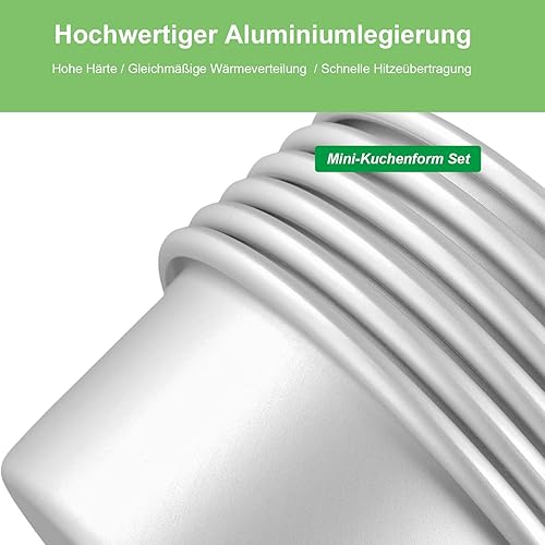 Auddemg Lot de 6 moules à mini-gâteaux en alliage d'aluminium, moules à pâtisserie réutilisables antiadhésifs (diamètre : 9,5 cm, hauteur : 5 cm) Argent - Nail Gallerys