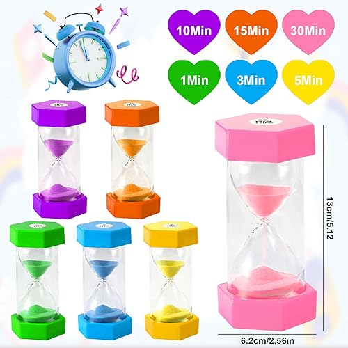 Druuzyl Sablier Minuterie Coloré, 6 Pcs Sabliers Minuterie Horloge de Sable Hourglass, Sabliers Colorés pour Enfants (1/3/5/10/15/30 Min) Sablier Colore kit pour Jeux,Cuisine, Exercice,Etude,Brossage - Nail Gallerys