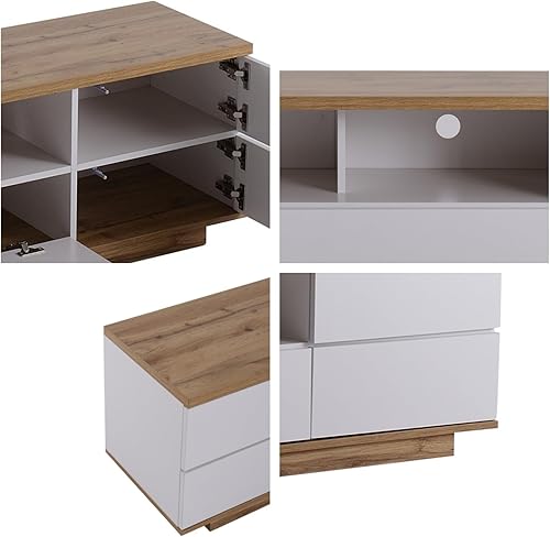 KOMHTOM Armoire de rangement pour TV en blanc et bois, buffet avec cinq portes et deux compartiments ouverts, armoire polyvalente robuste et lisse pour le salon et la chambre à coucher (B) - Nail Gallerys