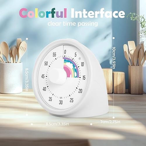 GeeRic Minuterie visuelle de 60 Minutes pour Enfants, Compte à rebours Silencieux avec Cadran Couleur, minuterie analogique sans tic-tac pour Salle de Classe, Maison, Gestion du Temps Blanc - Nail Gallerys