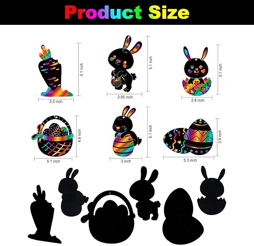 Dyiouxin Carte a Gratter Pâques,Carte a Gratter Enfant,24pcs Dessin a Gratter,Scratch Art,Carte à Gratter Oeuf Lapin Carotte,DIY Cadeaux Artisanaux avec Bâtonnets en Bois et Ruban Coloré - Nail Gallerys