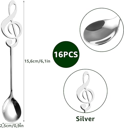MIVIDE Lot de 16 Cuillères à Café en Forme de Note de Musique, Cuillères à Dessert en Acier Inoxydable, Cuillères Musique Décoratives pour Musiciens, Cadeaux, Café, Thé, Dessert, Argent - Nail Gallerys