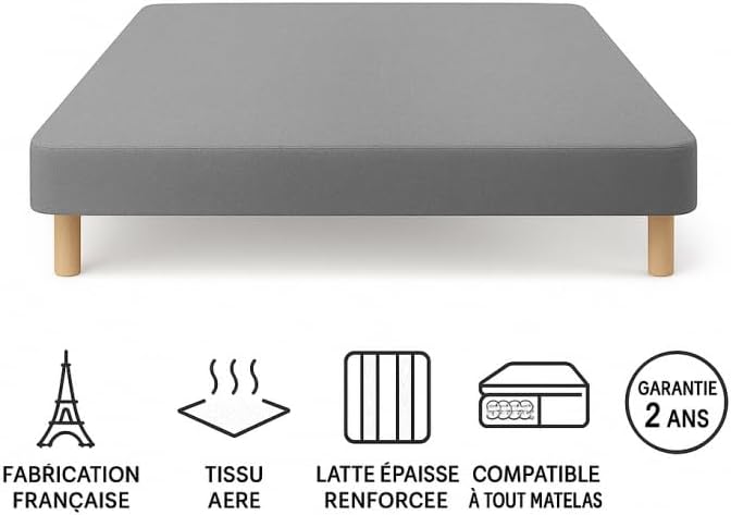 by sommiflex SOMMIER TAPISSIER Gris 140x190 cm | Fabrication FRANÇAISE ARTISA - Nail Gallerys