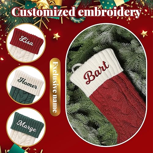 NIBESSER Chaussette de Noël personnalisée Prenom Nom Lot de 1 Tricotés 46cm Décorations de Bas de Noël Personnalisable a Chaussettes de Cheminée à Suspendre Xmas Sac Cadeau Sac de Bonbons - Nail Gallerys