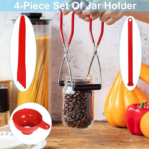 ASHYYDS779 L'ensemble D'outils de Mise en Conserve 4 pcs Verre Lève-Bocal Pinces Levage Bocal avec Poignées Caoutchouc Kit pour Conserves, et Pot Gelée Rouge M - Nail Gallerys
