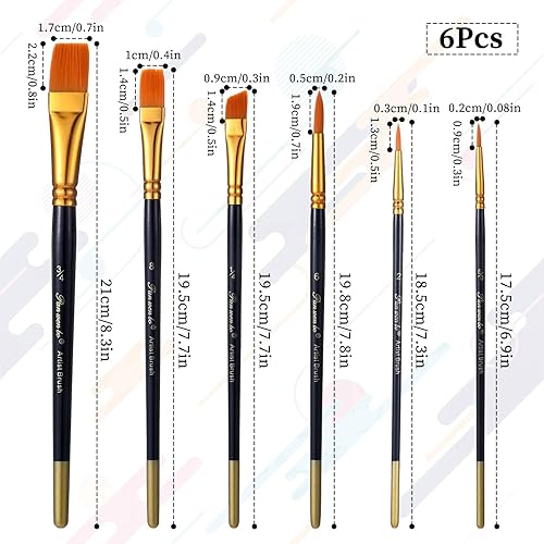 Lnngub Lot de 6 pinceaux ronds et plats en nylon pour peinture à l'huile, aquarelle, gouache, peinture acrylique, peinture corporelle (bleu) - Nail Gallerys