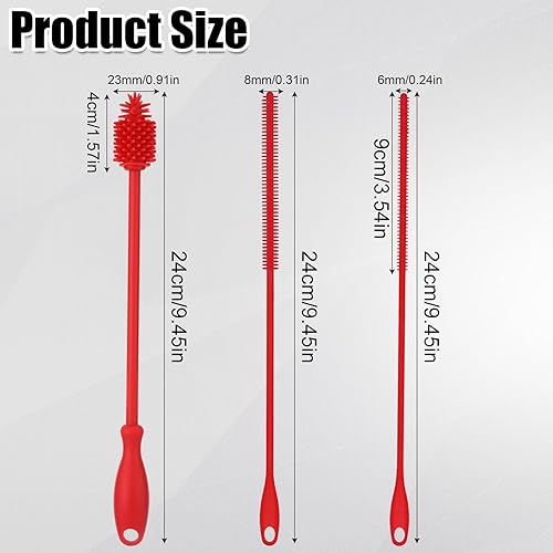 3 Nettoyeurs Paille et Brosse Bouteille, Brosse Nettoyage Paille Silicone Outil Nettoyage Bouteille Longue Réutilisable sans BPA Accessoires Lavage Bouteille Flexibles pour Verrerie (Rouge) - Nail Gallerys
