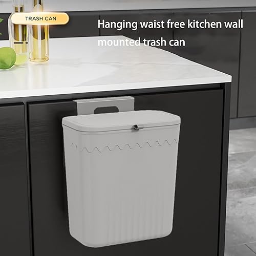 Générique Poubelle Suspendue Cuisine Avec Couvercle- Poubelle Murale De Porte D'armoire À Large Bouche | Fixation Sans Perçage | Fournitures De Cuisine Pour La Cuisine, Salle De Bain, Bureau - Nail Gallerys