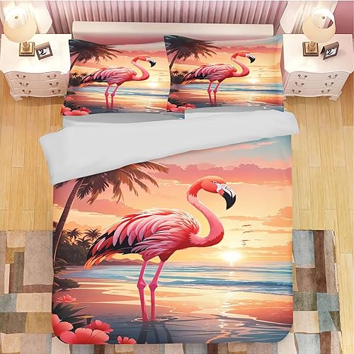 FABTOP Parure de lit avec housse de couette 135 x 200 cm - Motif flamant rose - Motif flamant rose - 4, 220 x 240 cm - Nail Gallerys