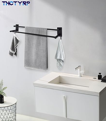 THCTYRP Double barre porte-serviettes en acier inoxydable | Autocollant sans perçage avec 2 crochets | 70 cm résistant aux rayures pour salle de bain, douche, cuisine (noir) - Nail Gallerys