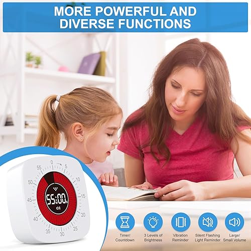 Cuteefun Timer Enfant, Minuteur Visuel avec Compte à Rebours, 60 Minutes Time Timer Silencieux, 3 Modes de Rappel, Réglage Rapide, Minuteur Rechargeable pour la Cuisine, Les Réunions, L'étude - Nail Gallerys