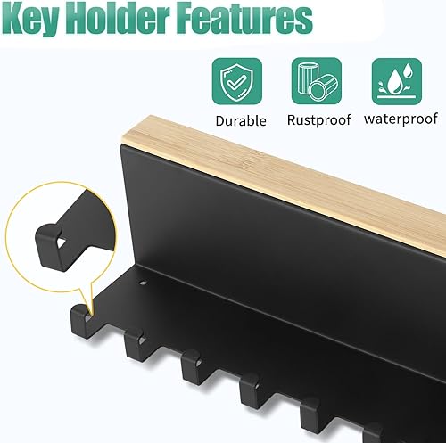 TINIFO Porte Clé Mural, Accroche Clef Mural en Bois en Acier avec 6 Crochets, Rangement Clef Mural Adapté à L'entrée, à la Cuisine, au Bureau et au Salon (6 Haken) - Nail Gallerys