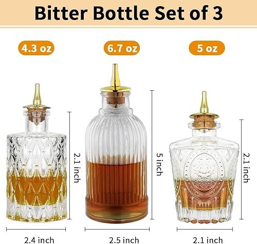 Bitters Lot de 3 bouteilles en verre vintage avec bouchon en alliage de zinc - Nail Gallerys